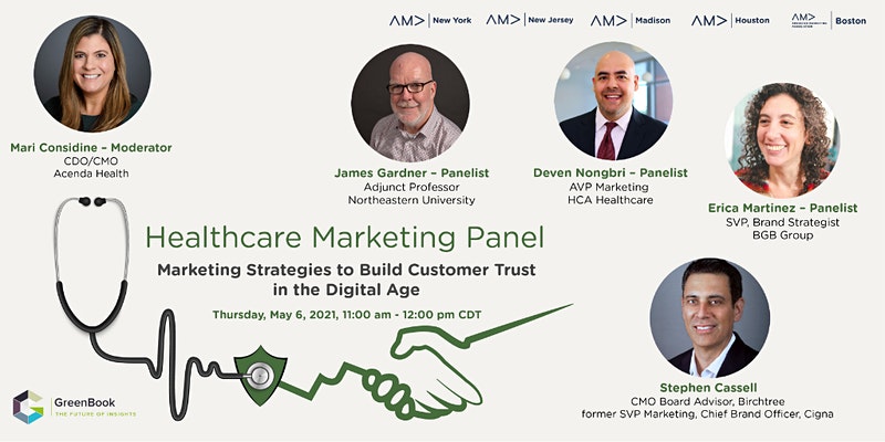 May healthcare marketing panel banner with speaker headshots